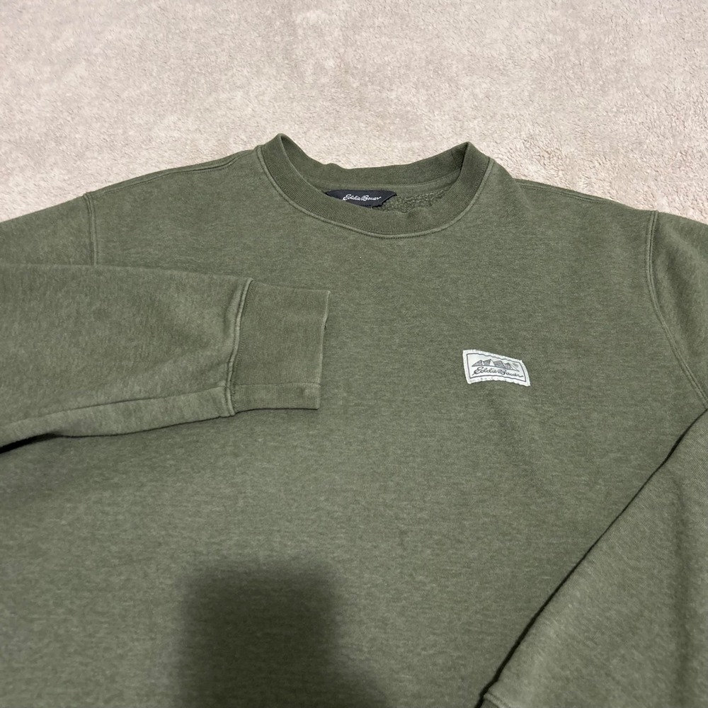 Eddie Bauer Sweatshirt Mens XL Olive Green Heather Fleece‎ Crewneck